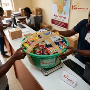Home client shipping bassin full of items with kiachecos cargo service